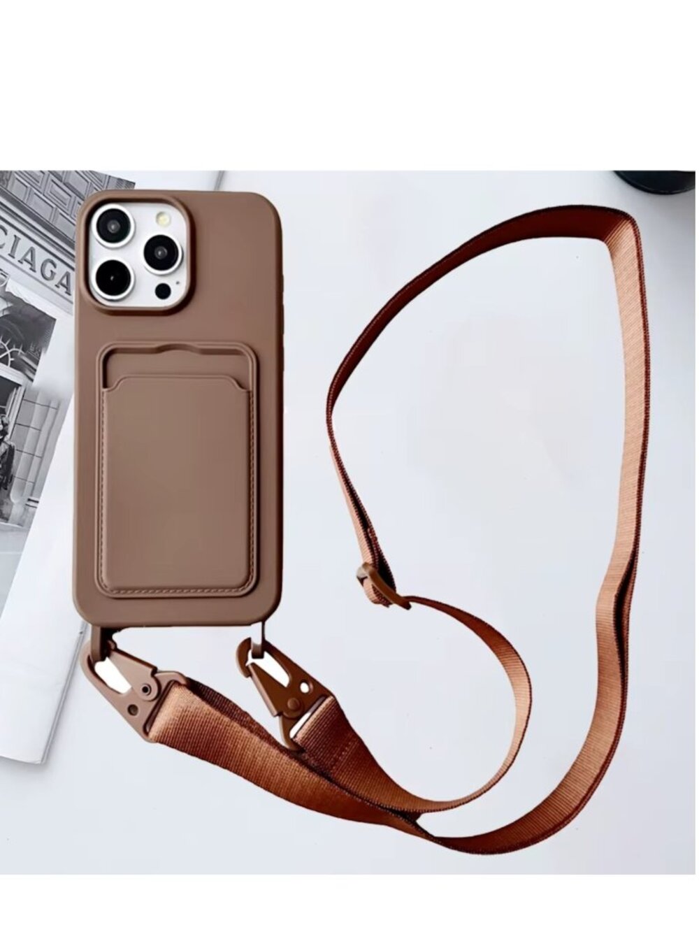 iPhone 13 Nude tone Strap Wallet Card Holder Phone CROSSBODY Case
